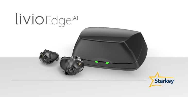 Starkey Livio Edge AI Custom Hearing Aids and Charger