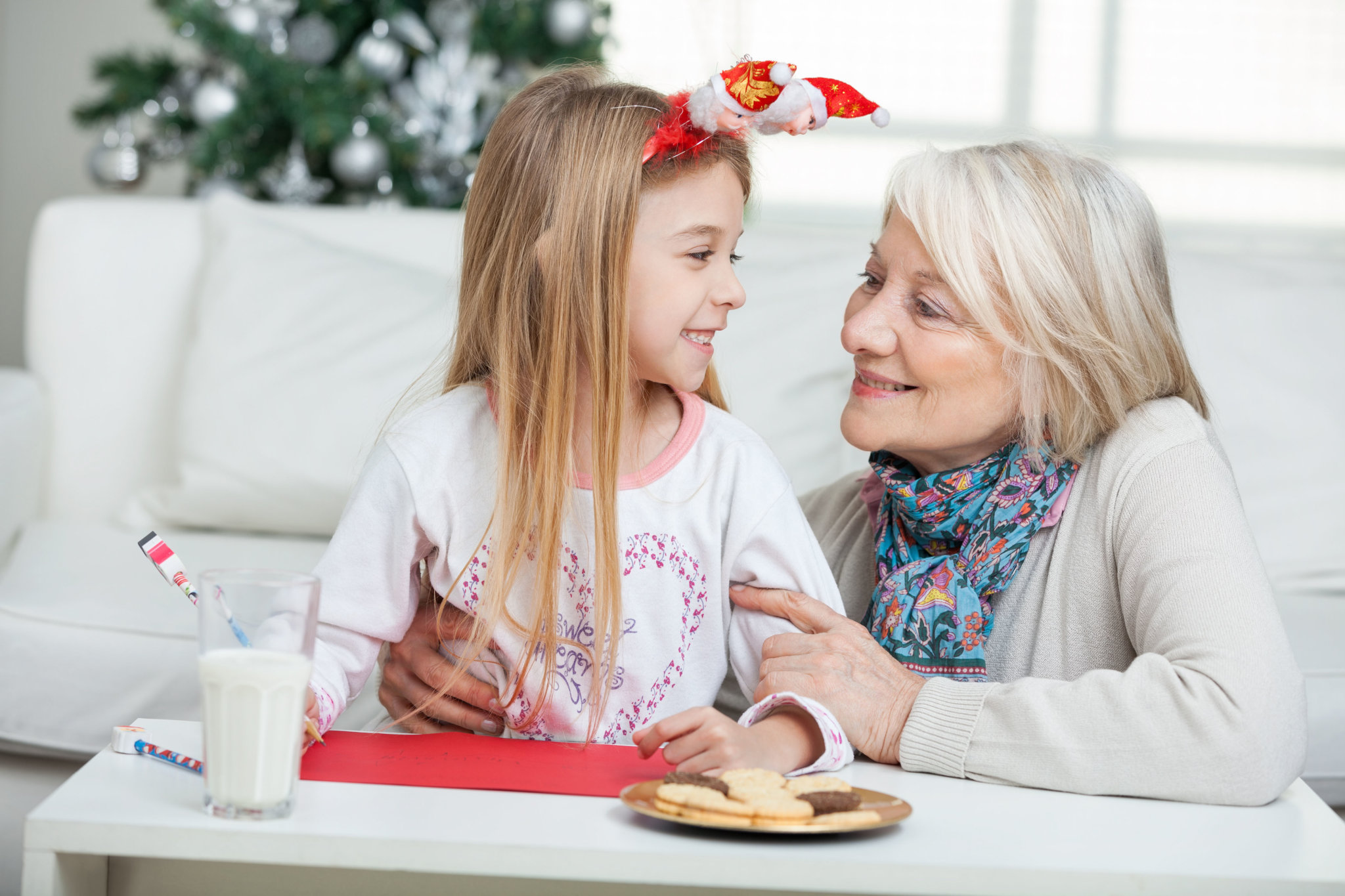 Christmas Grandmother and Granddaughter